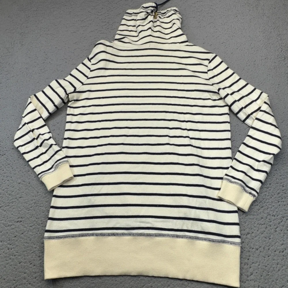 Tory Burch Sweater Womens Small Blue Striped Funnel Neck Pullover French Terry